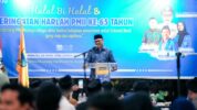 Gubernur Sulbar, Suhardi Duka Saat Memberikan Sambutan Dalam Acara Halal Bihalal dan Hari Lahir PMII Ke-65 Tahun
